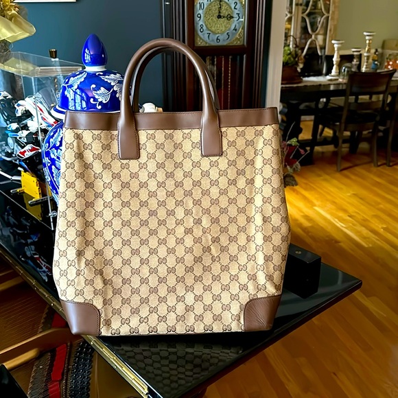 Gucci Canvas Vertical Tote Brown Trim - Picture 1 of 6